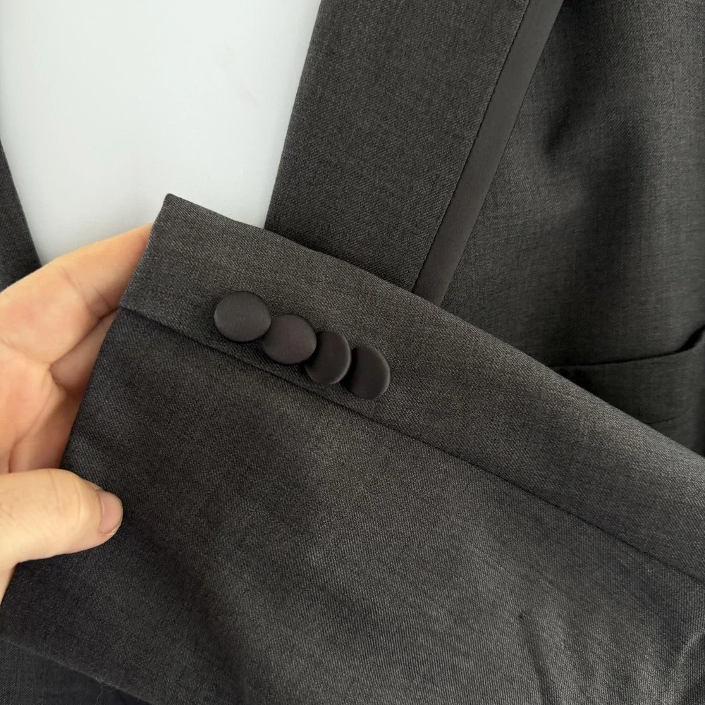Vera Wang Men's Tuxedo Jacket 54R Gray Wool Satin Trim Formal Blazer Notch Lapel